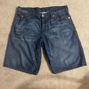 True Religion Mens Section Surf Denim Board Shorts Dark Wash Size 40